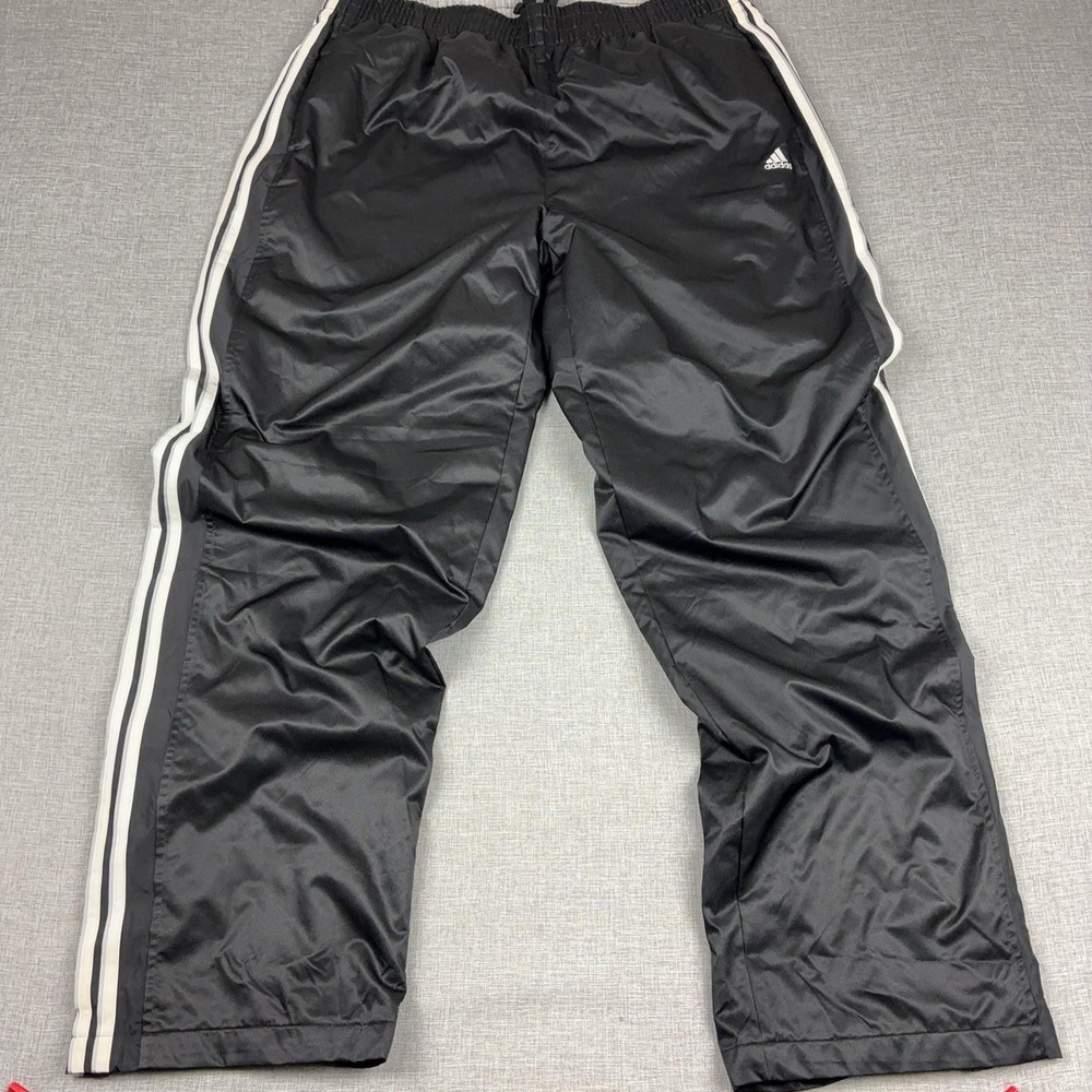 Vintage Y2K Adidas Track Pants Mens 2XL Black 3 Stripe Baggy 2007 Zip Pocket